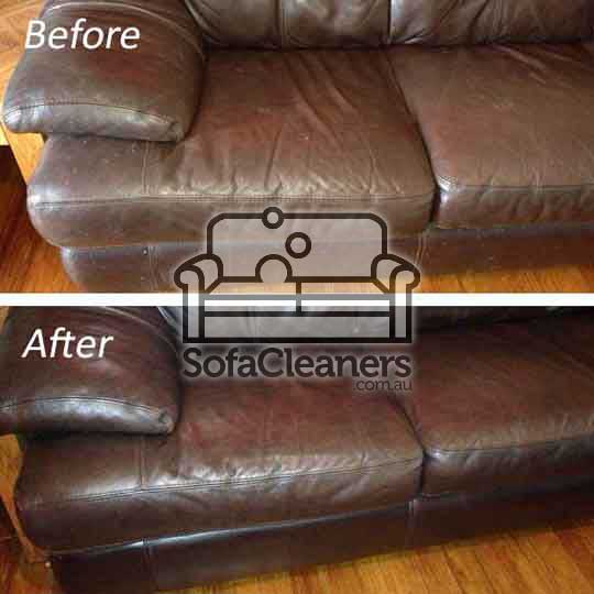Mount Pleasant brown leather couch before and_after cleaning
