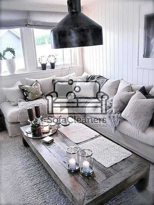 Canning white sofas in living room 